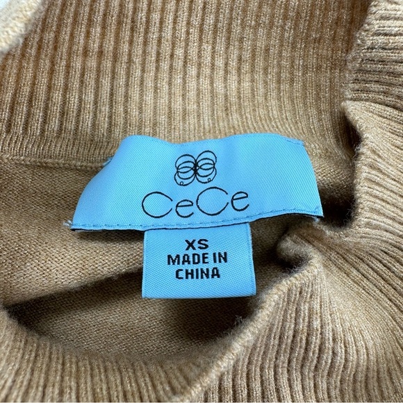 CeCe Women's Imitation Pearl Trim Split Sleeve Mock Neck Sweater Size Small Tan - Picture 5 of 9
